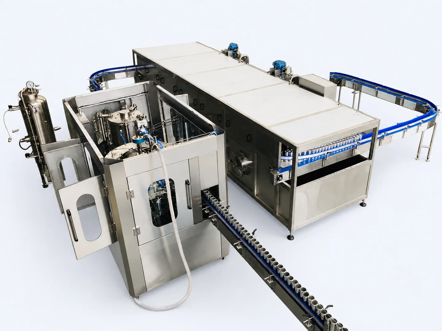 Complete beverage can filling and seaming equipment used as a line illustration
