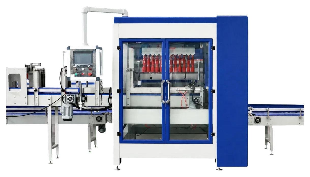 Bottle case-packing equipment illustrating protective secondary packaging