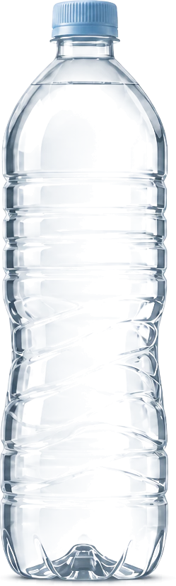 One-and-a-half-litre clear PET bottled-water container with a light-blue cap