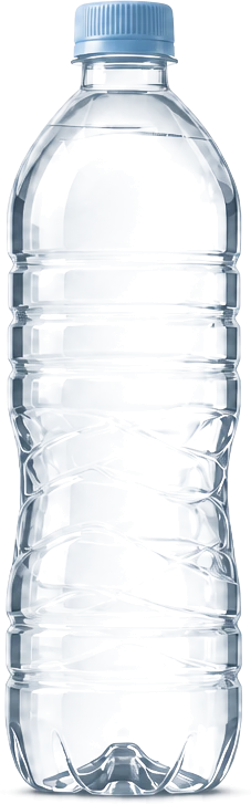 One-litre clear PET bottled-water container with a light-blue cap